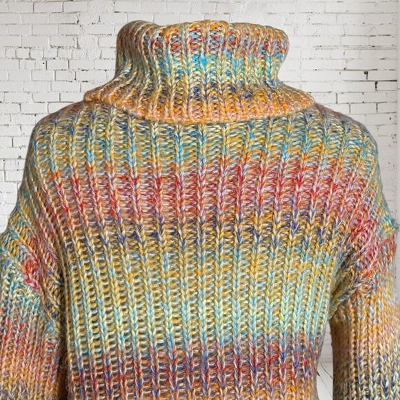 Vtg RD Style Sweater Y2K Sz Small 42" Bust Rainbow Chunky Knit Cowl Neck Ribbed - Picture 8 of 10